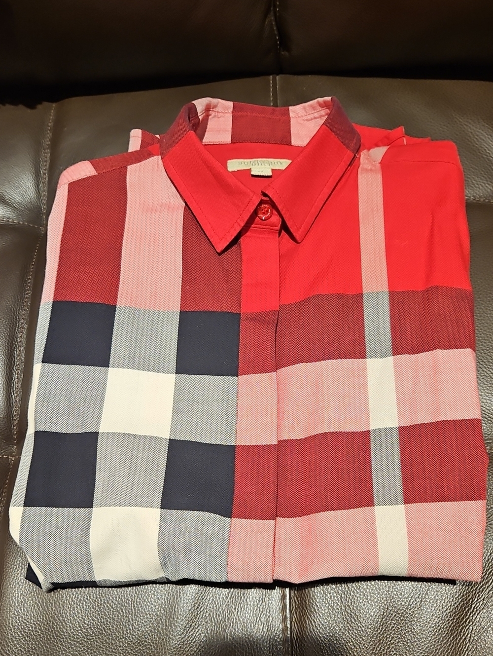 Womens Burberry Red and Black Nova Check Button-Down Shirt    Size Medium